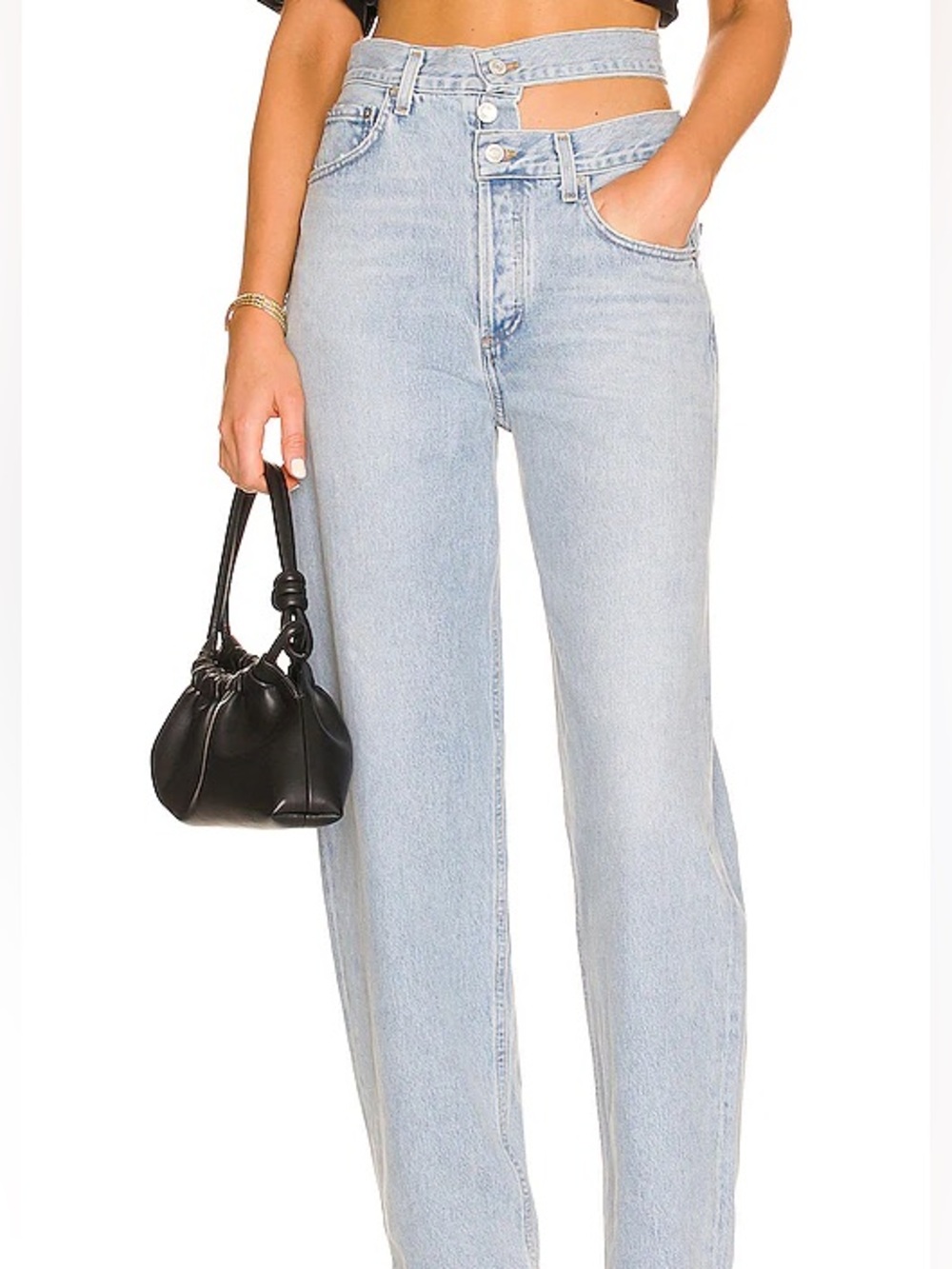 AGOLDE High Waist Broken Waistband Jeans- Light Wash